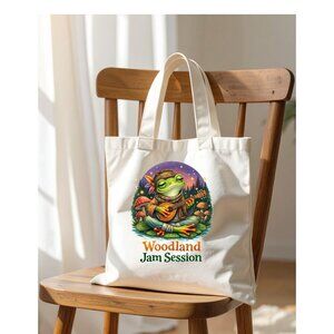 Woodland Jam Session Vintage Art Tote Bag Cute Funny Hippie Frog Love Gift 60s